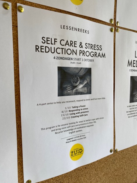 The Self-care and Stress-Reduction program was posted on the Studio Zuid wall of events