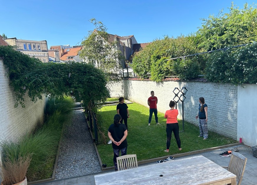 Showing a group using all senses at a retreat outside